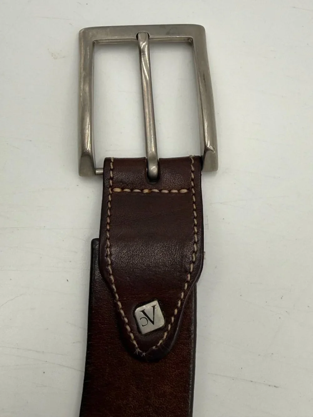 Arturo Calle Italian Leather Belt Size 40 Brown Silver Buckle 1.25